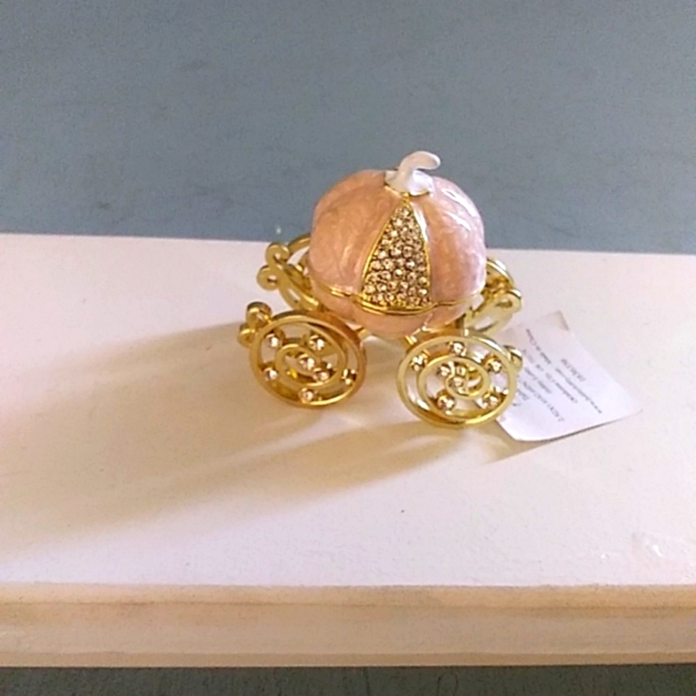 COPY - Bejeweled Cinderella Pumpkin Carriage Mini Hinged Trinket Pill Box 3" Hi… - Picture 1 of 5